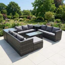 Rackhams 12 Seater Rattan Garden Furniture Set with 3 Sofas, Coffee Table, 3 Footstools and 2 Side Tables - Dark Grey - thumbnail 1