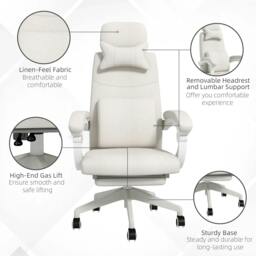 Rackhams Linen-Look Office Chair, with 160° Reclining Back and Footrest - White - thumbnail 5