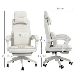 Rackhams Linen-Look Office Chair, with 160° Reclining Back and Footrest - White - thumbnail 3