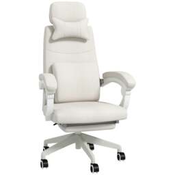 Rackhams Linen-Look Office Chair, with 160° Reclining Back and Footrest - White - thumbnail 1