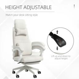 Rackhams Linen-Look Office Chair, with 160° Reclining Back and Footrest - White - thumbnail 4