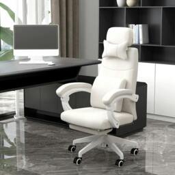 Rackhams Linen-Look Office Chair, with 160° Reclining Back and Footrest - White - thumbnail 2