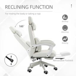 Rackhams Linen-Look Office Chair, with 160° Reclining Back and Footrest - White - thumbnail 6