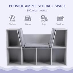Rackhams Kids Bookcase Shelf Storage Cabinet Unit, Living Room Sideboard w/ Six Compartments for Toys, Books - Grey - thumbnail 4