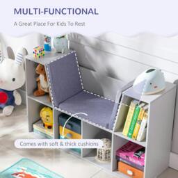 Rackhams Kids Bookcase Shelf Storage Cabinet Unit, Living Room Sideboard w/ Six Compartments for Toys, Books - Grey - thumbnail 5