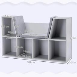 Rackhams Kids Bookcase Shelf Storage Cabinet Unit, Living Room Sideboard w/ Six Compartments for Toys, Books - Grey - thumbnail 3