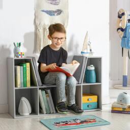 Rackhams Kids Bookcase Shelf Storage Cabinet Unit, Living Room Sideboard w/ Six Compartments for Toys, Books - Grey - thumbnail 2