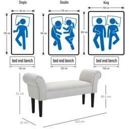 Rackhams Small Bench, Upholstered Window Seat with Arms and Wooden Legs, Modern Shoe Bench for Entryway, Living Room, Bedroom, Greyish White - thumbnail 5