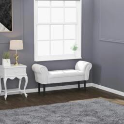 Rackhams Small Bench, Upholstered Window Seat with Arms and Wooden Legs, Modern Shoe Bench for Entryway, Living Room, Bedroom, Greyish White - thumbnail 4