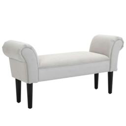 Rackhams Small Bench, Upholstered Window Seat with Arms and Wooden Legs, Modern Shoe Bench for Entryway, Living Room, Bedroom, Greyish White - thumbnail 1