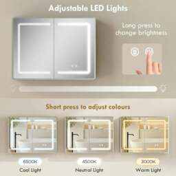 Rackhams Mirrored Bathroom Cabinet with LED Lights, 60 x 80 cm Bathroom Mirror Cabinet with Anti-Fog, 3 Colour Dimmable Lighting - Silver - thumbnail 5