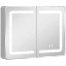 Rackhams Mirrored Bathroom Cabinet with LED Lights, 60 x 80 cm Bathroom Mirror Cabinet with Anti-Fog, 3 Colour Dimmable Lighting - Silver - thumbnail 2
