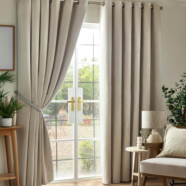 Rackhams Chenille Blackout Ring Top Eyelet Curtains - Cream - 168cm width x 183cm drop - image 1