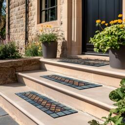 Rackhams Eco-Friendly Rubber Step Mat - Blue Border - Set of 4 - thumbnail 3