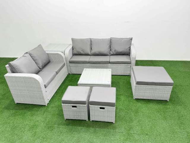 Rackhams 8 Seater PE Rattan Wicker Garden Furniture Patio Conservatory Sofa Set with Square Coffee Table 3 Seater Sofa Love Sofa 3 Stool Side Table - image 1
