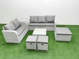 Rackhams 8 Seater PE Rattan Wicker Garden Furniture Patio Conservatory Sofa Set with Square Coffee Table 3 Seater Sofa Love Sofa 3 Stool Side Table - thumbnail 1