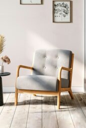 Rackhams 65 cm W x 77 cm D x 75cm H Wooden Frame Sofa Button Upholstered Armchair - Grey