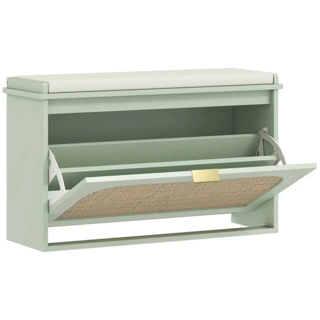 Rackhams Boho Shoe Bench with Padded Seat and Flip-Drawer - Light Green