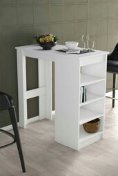 Rackhams Wooden Bar Table Dining Table with Open Shelves and White Table Base - White
