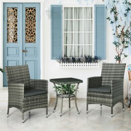 Rackhams Rattan Bistro Set Garden Chair Table Patio Outdoor, Mixed Grey - Mixed-grey - Steel, PE Rattan, Polyester - 60cmx58.5cmx89.5cm - thumbnail 1