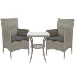 Rackhams Rattan Bistro Set Garden Chair Table Patio Outdoor, Mixed Grey - Mixed-grey - Steel, PE Rattan, Polyester - 60cmx58.5cmx89.5cm - thumbnail 6
