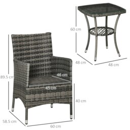 Rackhams Rattan Bistro Set Garden Chair Table Patio Outdoor, Mixed Grey - Mixed-grey - Steel, PE Rattan, Polyester - 60cmx58.5cmx89.5cm - thumbnail 5
