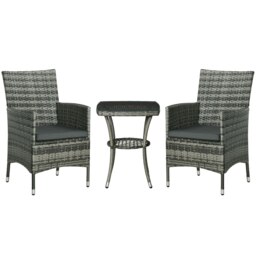 Rackhams Rattan Bistro Set Garden Chair Table Patio Outdoor, Mixed Grey - Mixed-grey - Steel, PE Rattan, Polyester - 60cmx58.5cmx89.5cm - thumbnail 2