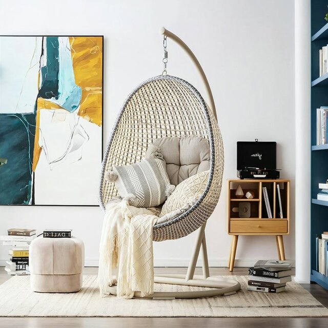 Rackhams Sutton Garden Rattan Hanging Egg Chair with Stand, Indoor/ Outdoor Furniture - image 1