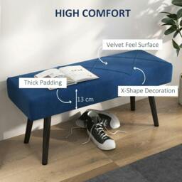 Rackhams End of Bed Bench with X-Shape Design and Steel Legs, Upholstered Hallway Bench for Bedroom, Blue - thumbnail 4