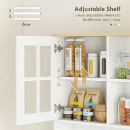 Rackhams Freestanding Kitchen Cupboard, Storage Cabinet with Doors and Adjustable Shelves, Counter Top, Grid Glass Doors, 80L x 37W x 183H cm - White - thumbnail 6