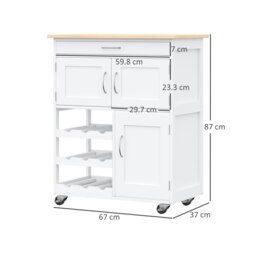 Rackhams Rolling Kitchen Island Trolley Storage Cart with Rubberwood Top Wine Rack - thumbnail 3