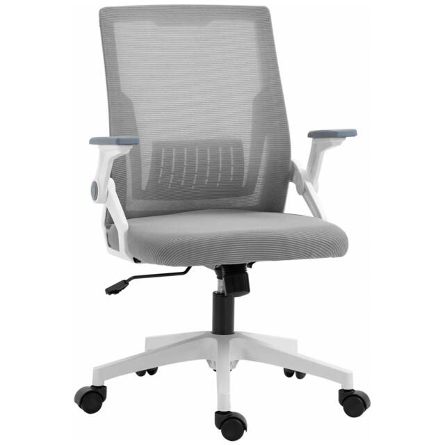 Rackhams Mesh Office Chair, Desk Chair with Lumbar Support, Flip-up Armrest, Swivel Wheels, Adjustable Height, Grey - image 1