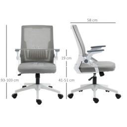 Rackhams Mesh Office Chair, Desk Chair with Lumbar Support, Flip-up Armrest, Swivel Wheels, Adjustable Height, Grey - thumbnail 3