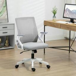 Rackhams Mesh Office Chair, Desk Chair with Lumbar Support, Flip-up Armrest, Swivel Wheels, Adjustable Height, Grey - thumbnail 2