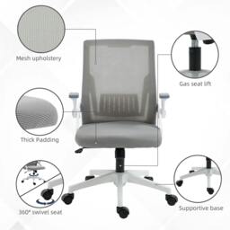 Rackhams Mesh Office Chair, Desk Chair with Lumbar Support, Flip-up Armrest, Swivel Wheels, Adjustable Height, Grey - thumbnail 6