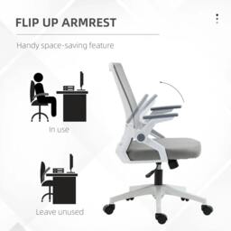 Rackhams Mesh Office Chair, Desk Chair with Lumbar Support, Flip-up Armrest, Swivel Wheels, Adjustable Height, Grey - thumbnail 4