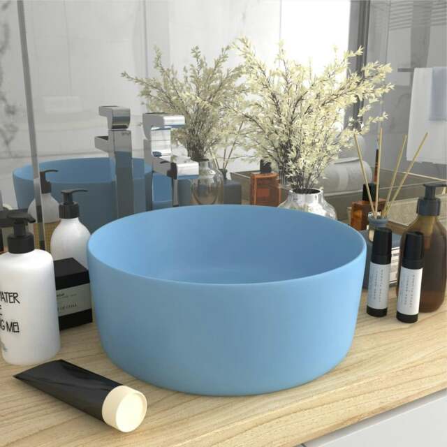Rackhams Luxury Wash Basin Round Matt Light Blue 40x15 cm Ceramic