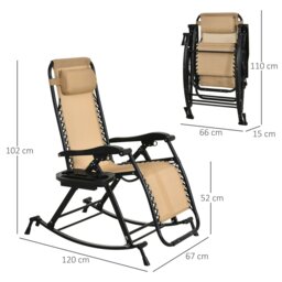 Rackhams Folding Recliner Chair Outdoor Lounge Rocker Zero-Gravity Seat - Black - Steel Frame, Texteline - 120cm x 67cm x 102cm - thumbnail 6