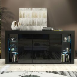 Rackhams Exclusive 164cm Sideboard TV Unit Black Display Cabinet TV Stand Living Room with FREE LED - 164 cm - 1 - Black - thumbnail 2