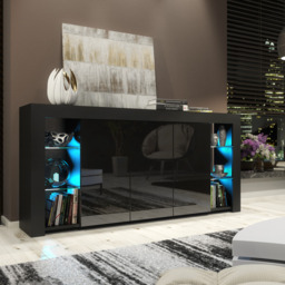 Rackhams Exclusive 164cm Sideboard TV Unit Black Display Cabinet TV Stand Living Room with FREE LED - 164 cm - 1 - Black - thumbnail 5