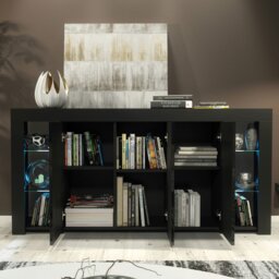 Rackhams Exclusive 164cm Sideboard TV Unit Black Display Cabinet TV Stand Living Room with FREE LED - 164 cm - 1 - Black - thumbnail 3