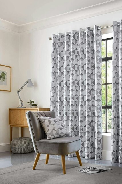 "Rackhams Skandi Geometric Jacquard Fully Lined Eyelet Curtains - Silver - 46 x 90""" - image 1