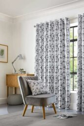 "Rackhams Skandi Geometric Jacquard Fully Lined Eyelet Curtains - Silver - 46 x 90""" - thumbnail 1