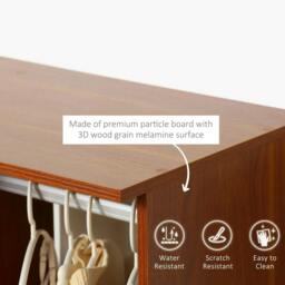 Rackhams Open Wardrobe on Wheels, Bedroom Wardrobe with Clothes Hanging Rail, 3 Storage Shelves, Mobile Garment Rack for Cloakroom, Hallway, Walnut - thumbnail 6
