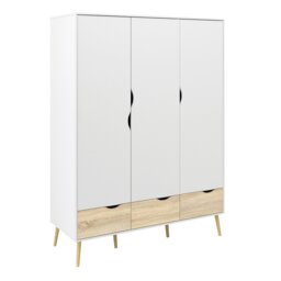 Rackhams Oslo Wardrobe 3 Doors 3 Drawers in White and Oak - White - Malemine - 1 - thumbnail 1