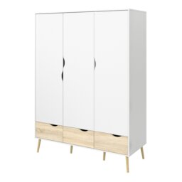 Rackhams Oslo Wardrobe 3 Doors 3 Drawers in White and Oak - White - Malemine - 1 - thumbnail 3