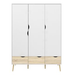 Rackhams Oslo Wardrobe 3 Doors 3 Drawers in White and Oak - White - Malemine - 1 - thumbnail 2