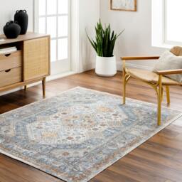 Rackhams Lillian-Washable Blue Brown Traditional Vintage Boho Rug - 66 x 115 cm - thumbnail 2