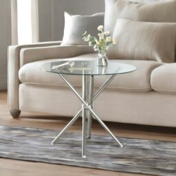 Rackhams Round Glass Coffee Table With Stainless Steel Legs Silver