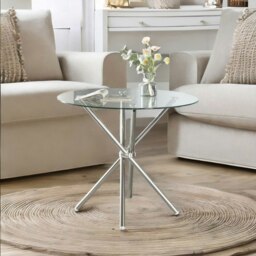 Rackhams Round Glass Coffee Table With Stainless Steel Legs Silver - thumbnail 3